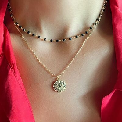 Dainty Evil Eye Necklace Gold, Rosary Necklace