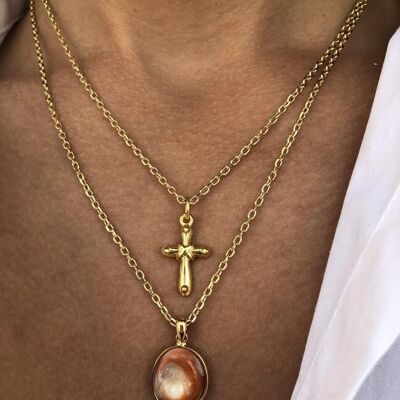 Sea Shell Necklace, Gold Cross Necklace