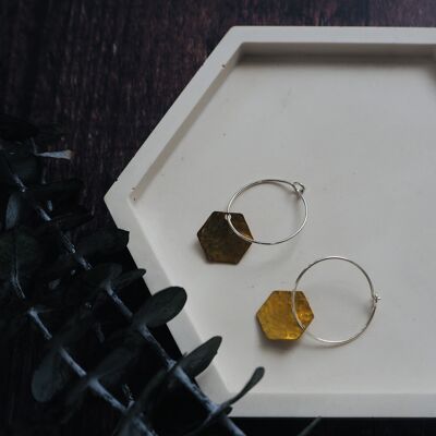 Medium Brass Earrings - Hexagon