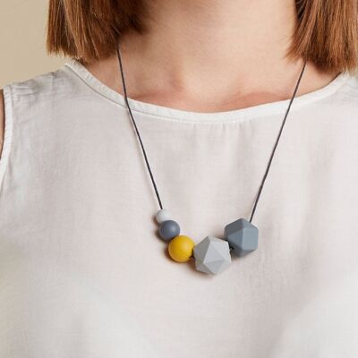 Senf & Graue Silikonkette | Geometrische Halskette | Statement-Halskette | Halskette für die Frau | Silikonperlen | Geschenk für sie | Chunky