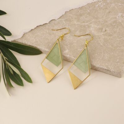 Boucles d'oreilles tendance - Triangle acrylique or vermeil | Jade
