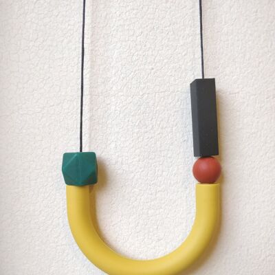 Mustard, black & Rust Silicone Necklace | Geometric necklace | Statement Necklace | Necklace for woman | Silicone beads | Gift for her