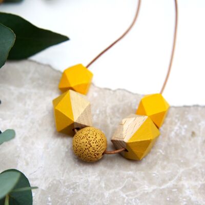 Essential Oil Diffuser Mustard Necklace | Aromatherapy Necklace | Hand Painted Wooden Necklace | Diffuser Jewellery | Doterra | Lava