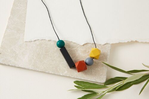 Mustard, Rust Black & Green Silicone Necklace | Geometric necklace | Statement Necklace | Necklace for woman | Silicone beads | Gift for her