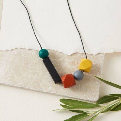 Mustard, Rust Black & Green Silicone Necklace | Geometric necklace | Statement Necklace | Necklace for woman | Silicone beads | Gift for her