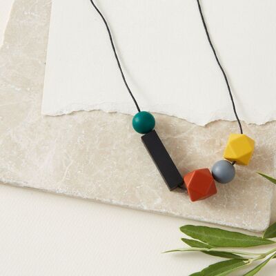 De silicona mostaza, negro óxido y verde | Collar geométrico | Collar Llamativo | Collar para mujer | Perlas de silicona | Regalo para ella