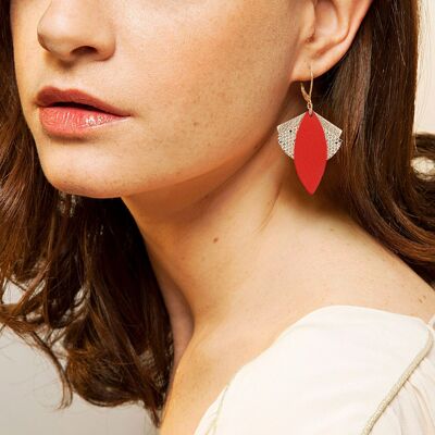 Red LOTUS leather earrings