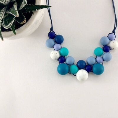 Collar de Silicona Moteada Azul | Collar geométrico | Collar Llamativo | Collar para mujer | Perlas de silicona | Granito | Regalo para ella