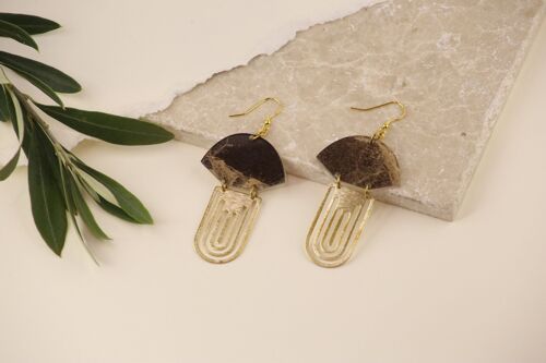 Emperador Marble Brass Art deco acrylic gold vermeil Fan Drop earrings | Geometric earrings | Dangle earrings | Gift for her | Fan | Marble
