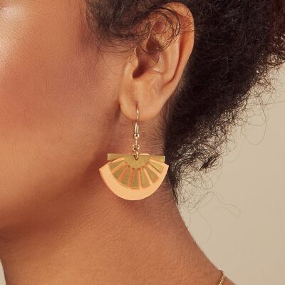 Peach Brass Art deco acrylic gold vermeil Fan Drop earrings | Geometric earrings | Dangle earrings | gift for her | fan | acrylic earrings