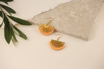 Peach Brass Art déco acrylique or vermeil Boucles d'oreilles Fan Drop | Boucles d'oreilles géométriques | Boucles d'oreilles pendantes | cadeau pour elle | ventilateur | boucles d'oreilles en acrylique 8