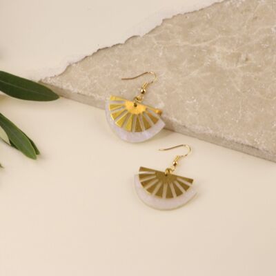 Orecchini pendenti a forma di ventaglio in oro bianco con perle scintillanti in ottone Art Déco | Orecchini geometrici | Orecchini pendenti | Regalo per lei | Fan