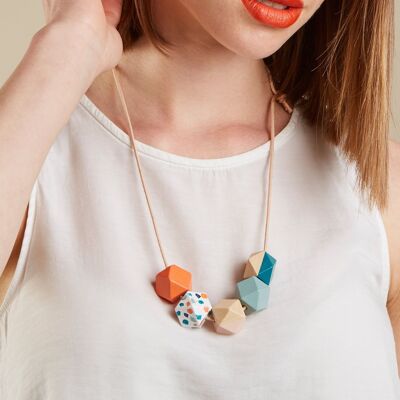 Collier Géométrique - Terrazzo Corail, Rose Sauge & Sarcelle | Cordon nu