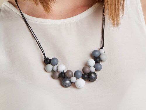 Monochrome Black, Granite Silicone Necklace | Geometric necklace | Statement Necklace | Necklace for woman | Silicone beads | Gift for her