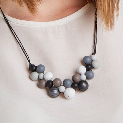 Collier en silicone noir monochrome et granit | Collier géométrique | Collier Déclaration | Collier pour femme | Perles en silicone | Cadeau pour elle