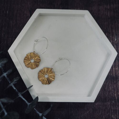 Medium Brass Earrings -  Wavey Disc