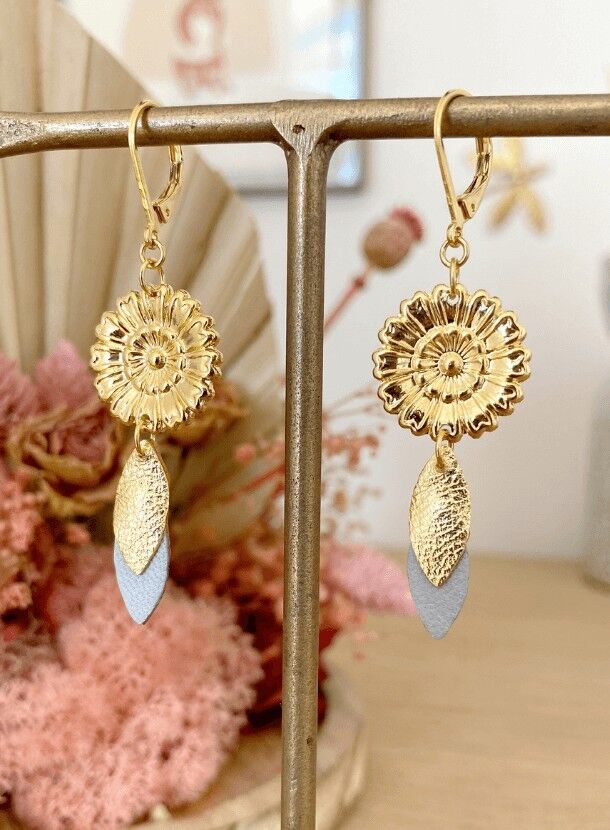 Orecchini Marguerite - blu pastello e oro