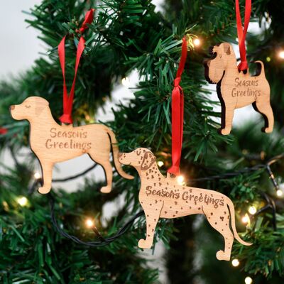 Season Greetings Wooden Dog Christmas Decoration