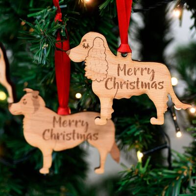 Merry Christmas Wooden Dog Christmas Decoration