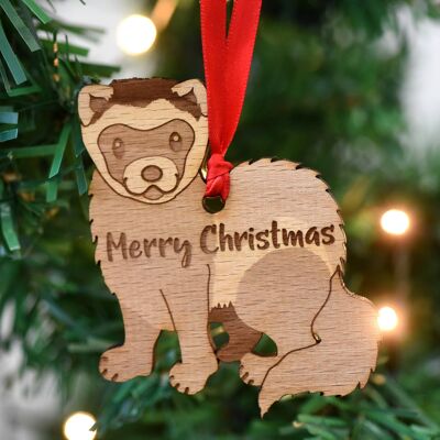 Merry Christmas Wooden Ferret Christmas Decoration