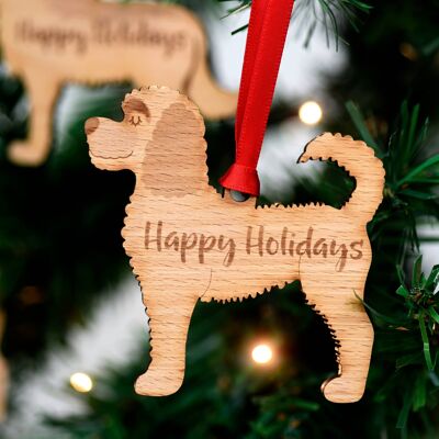 Happy Holidays Wooden Dog Christmas Decoration__Yorkshire Terrier