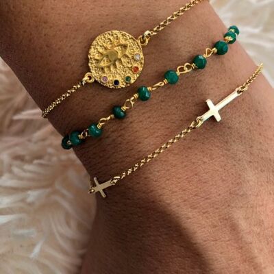Evil Eye Bracelet - Crosses- Green Rosary