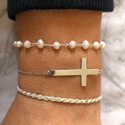 Silver Bracelets, Rosary, Cross, Chain