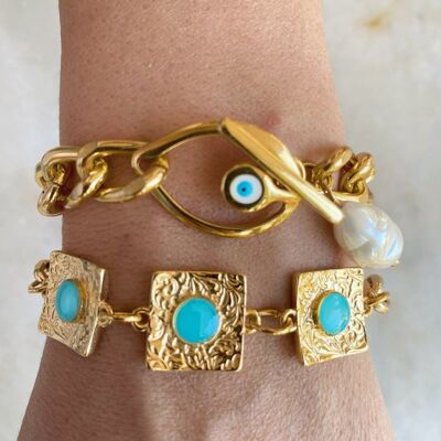 Gold Evil Eye Bracelet, Beaded Bracelet