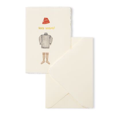 Biglietto natalizio e invernale "Keep warm" in carta a mano amalfitana