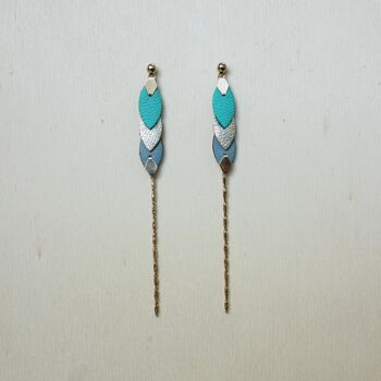 Boucles d'oreille plumes de cuir - Mint et bleu gris 1