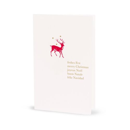 Roter Hirsch "Frohes Fest, merry Christmas, joyeux Noel, buon Natale, feliz Navidad"