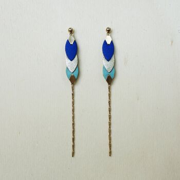 Boucles d'oreille plumes de cuir - Bleu gitane et bleu glacier 1