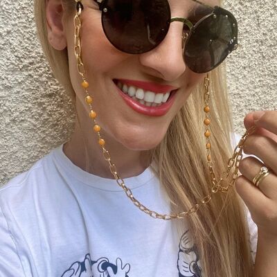 Gold Glasses Chain Orange Beads