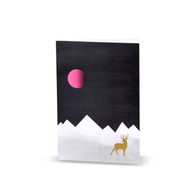 Carte de Noël hivernale "Cerf dans les montagnes enneigées"