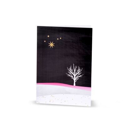 Winter Christmas card "Snowy tree in the winter night"