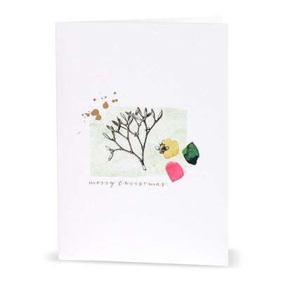 Christmas card with mistletoe "Merry Christmas" in watercolor look