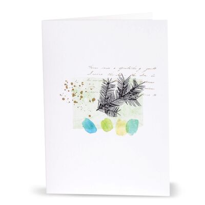 Christmas card with a fir tree branch in watercolor look