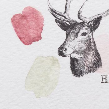 Carte de Noël et d'hiver avec un cerf "heureux" dans un look aquarelle 2