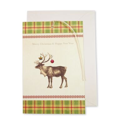 Christmas card / tag with moose "Merry Christmas & Happy New Year"