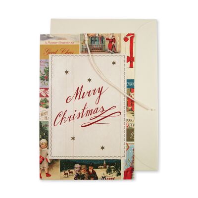 Weihnachtskarte / Anhänger mit familiärer Vintage-Illustration "Merry Christmas"