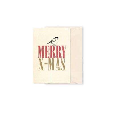 Tarjeta regalo "Merry X-Mas" con petirrojos
