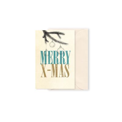 Tarjeta regalo "Merry X-Mas" con rama decorada