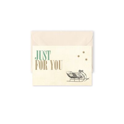 Typografisch gestaltete Geschenkkarte "Just fo you" mit Schlitten