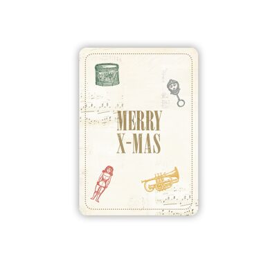 Cartolina di Natale "Merry X-Mas" con giocattoli nostalgici