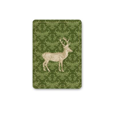 Cartolina di Natale con cervo d'oro e ornamento festivo