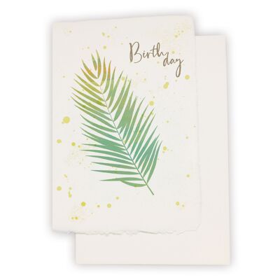 Büttenkarte "Birthday" mit Palmblatt