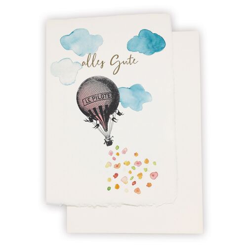 Büttenkarte "Alles Gute" mit nostalgischem Ballon