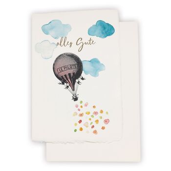 Carte papier fait main "Alles Gute" avec un ballon nostalgique