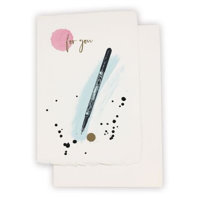 Handmade paper card "For you" with vintage fountain pen