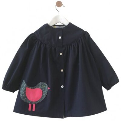 Little bird school apron for girls - navy blue